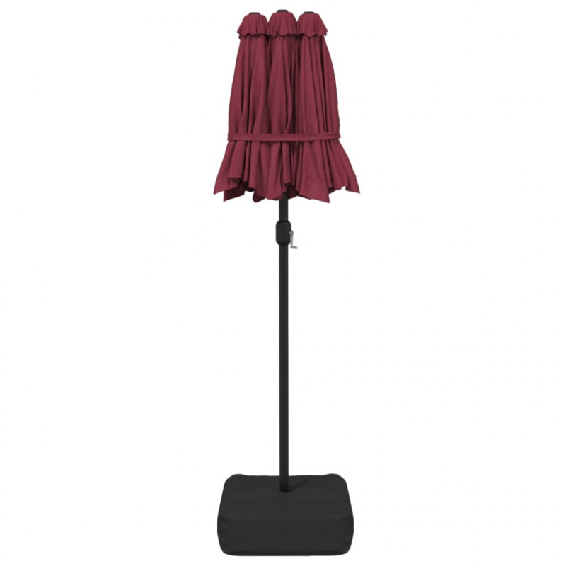 Podwójny parasol ogrodowy z LED, bordowy, 316x240 cm