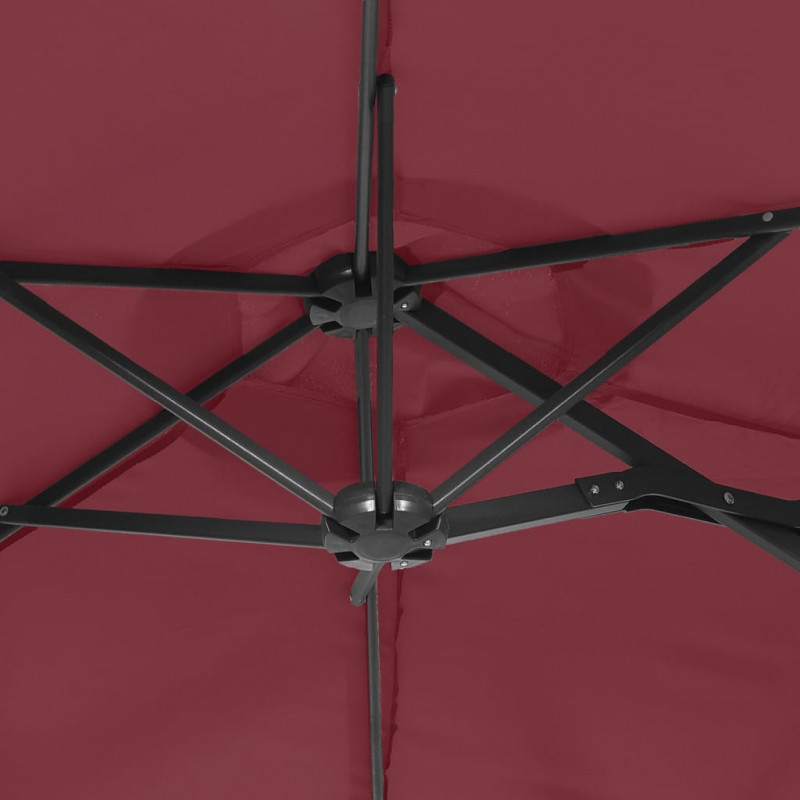 Podwójny parasol ogrodowy z LED, bordowy, 316x240 cm