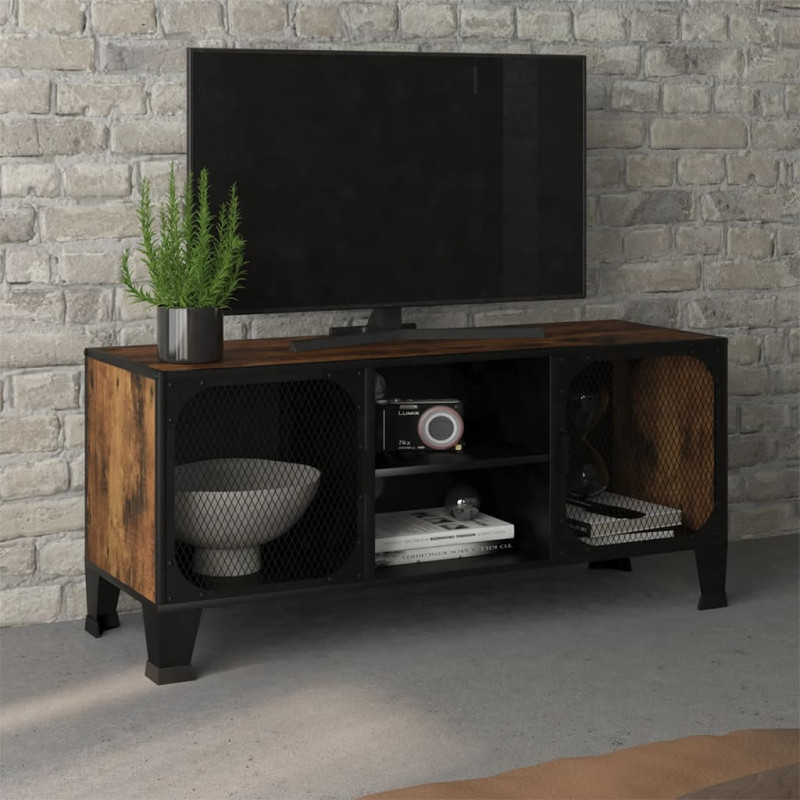 Szafka pod telewizor, rustykalny brąz, 105x36x47cm, metal i MDF