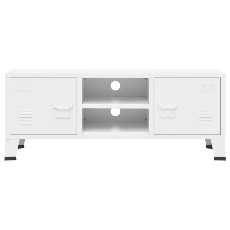 Industrialna szafka pod TV, biała, 105x35x42 cm, metalowa