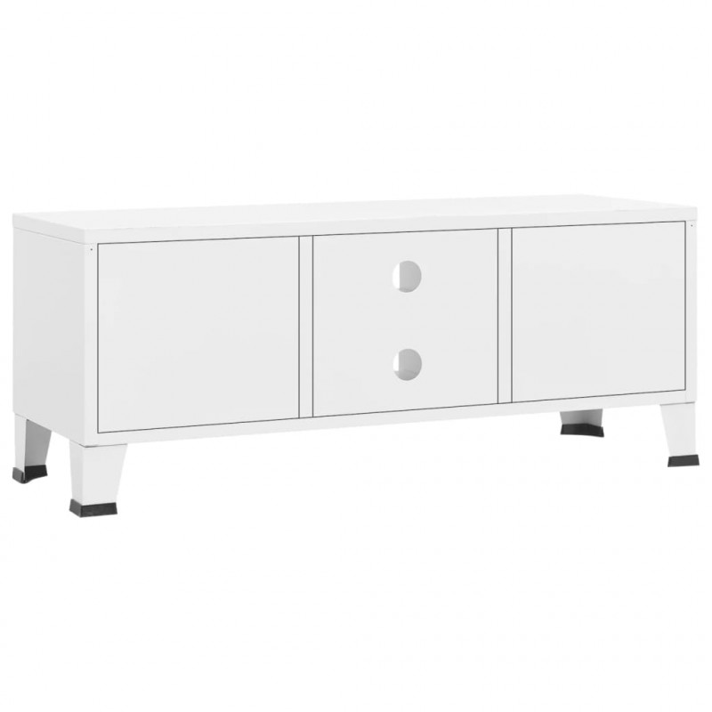 Industrialna szafka pod TV, biała, 105x35x42 cm, metalowa