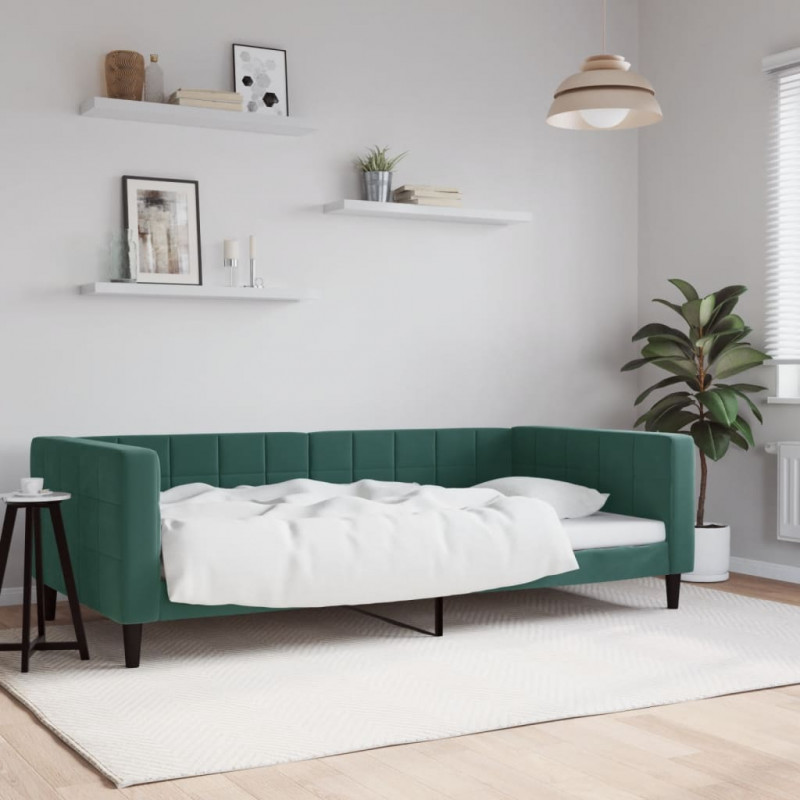 Sofa z funkcją spania, ciemnozielona, 100x200 cm, aksamitna
