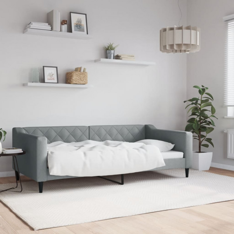 Sofa z funkcją spania, jasnoszara, 90x190 cm, obita tkaniną