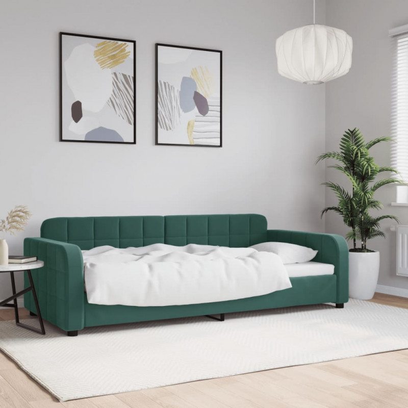 Sofa z funkcją spania, ciemnozielona, 90x200 cm, aksamitna