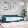 Sofa z funkcją spania, niebieska, 90x200 cm, obita aksamitem