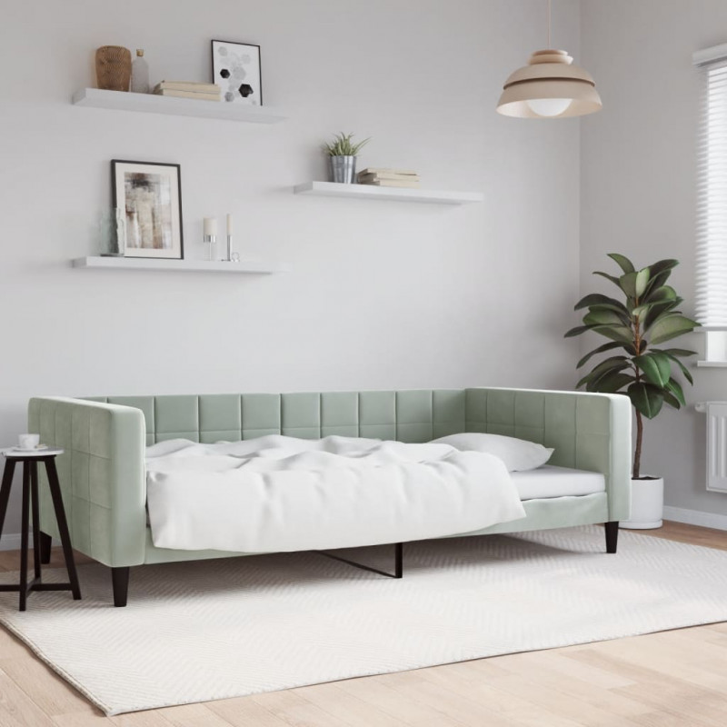 Sofa z funkcją spania, jasnoszara, 100x200 cm, obita aksamitem