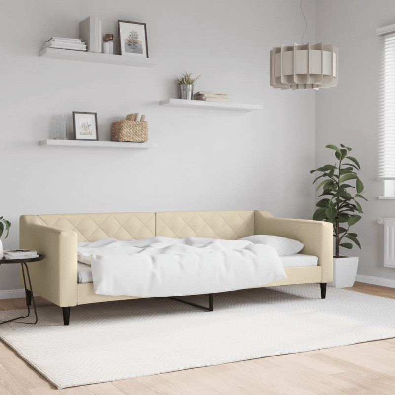 Sofa z funkcją spania, kremowe, 90x200 cm, obita tkaniną