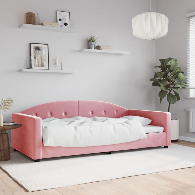 Sofa z funkcją spania, różowa, 100x200 cm, obita aksamitem