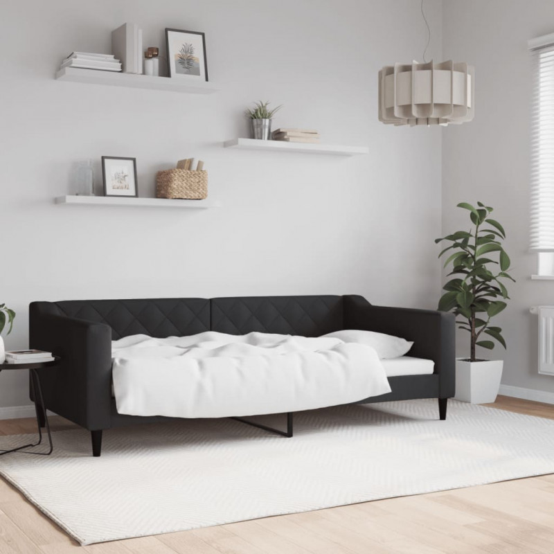 Sofa z funkcją spania, czarna, 90x190 cm, obita tkaniną