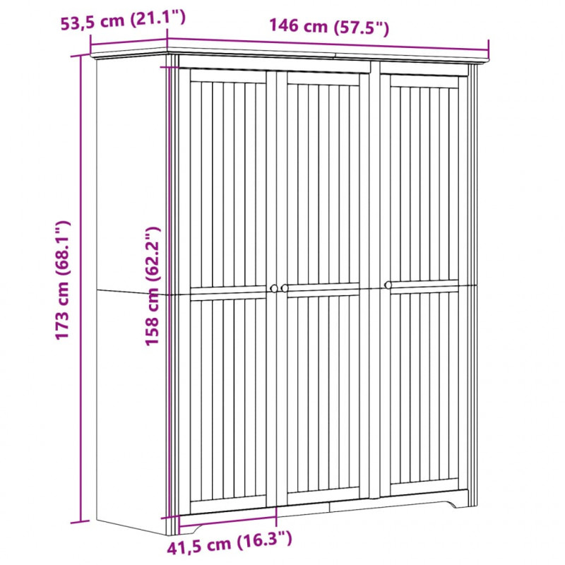 Szafa BODO, szara, 146x53,5x173 cm, lite drewno sosnowe