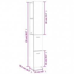Szafka łazienkowa, biała, 25x26,5x170cm materiał drewnopochodny