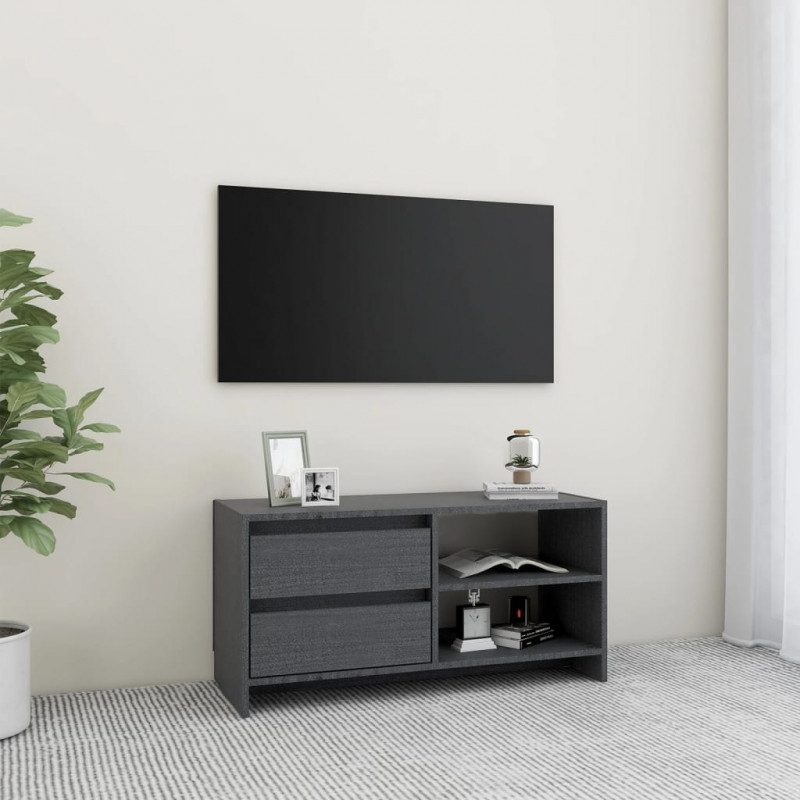 Szafka pod telewizor, szara, 80x31x39 cm, lite drewno sosnowe