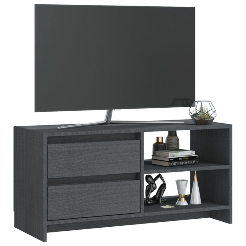 Szafka pod telewizor, szara, 80x31x39 cm, lite drewno sosnowe