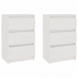 Szafki nocne, białe, 2 szt., 40x29,5x64 cm, lite drewno sosnowe