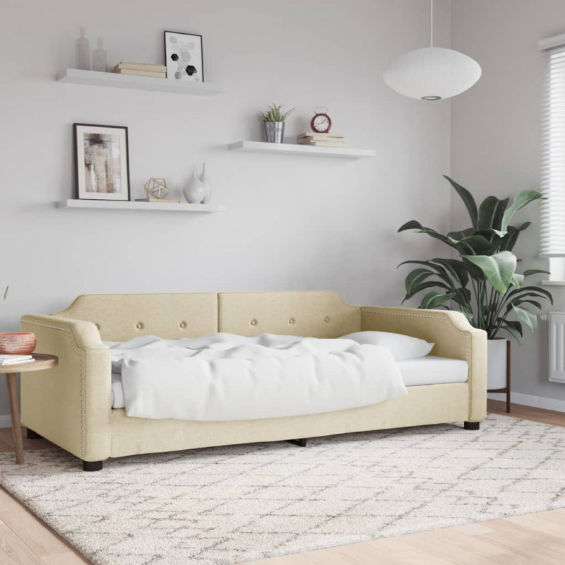 Sofa z funkcją spania, kremowe, 90x200 cm, obita tkaniną