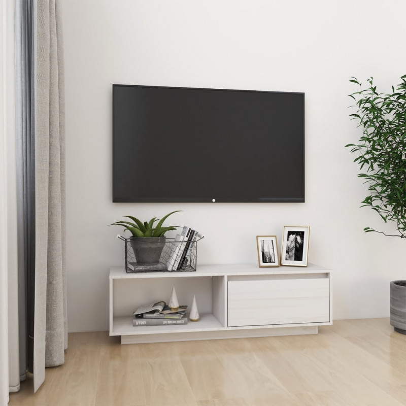 Szafka pod telewizor, biała 110x30x33,5 cm, lite drewno sosnowe