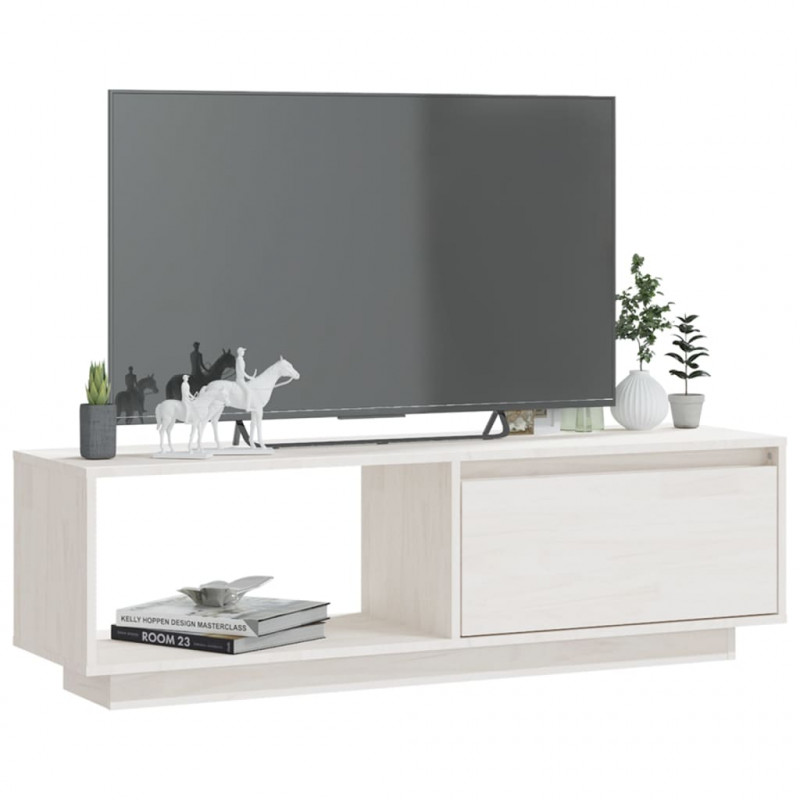 Szafka pod telewizor, biała 110x30x33,5 cm, lite drewno sosnowe