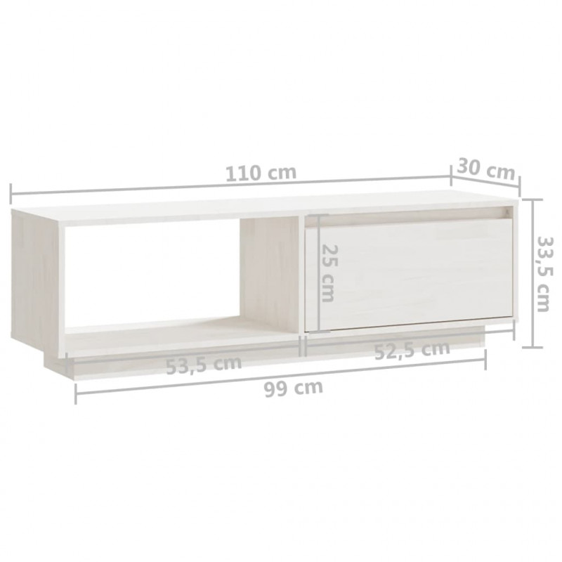 Szafka pod telewizor, biała 110x30x33,5 cm, lite drewno sosnowe