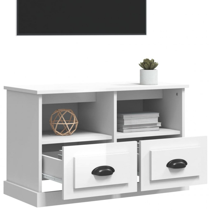 Szafka pod TV, biała z połyskiem, 80x35x50 cm