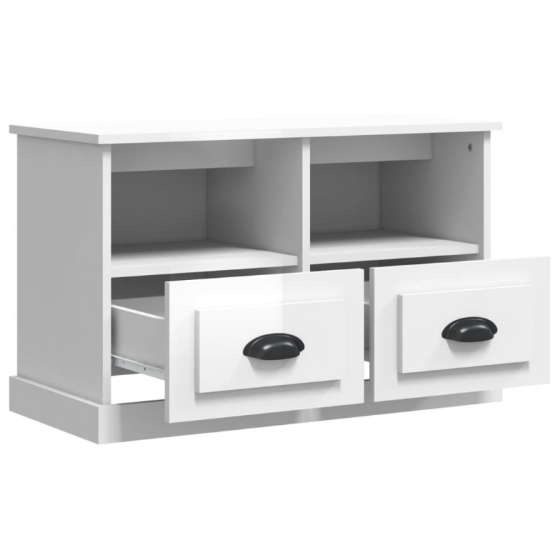Szafka pod TV, biała z połyskiem, 80x35x50 cm