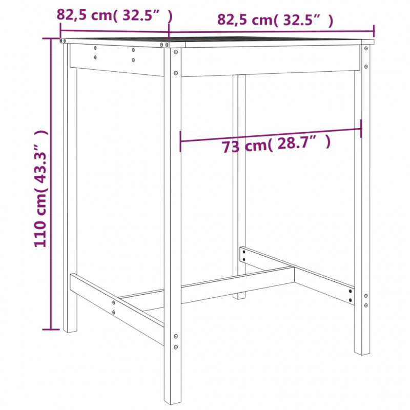 Stolik ogrodowy, 82,5x82,5x110 cm, lite drewno daglezjowe