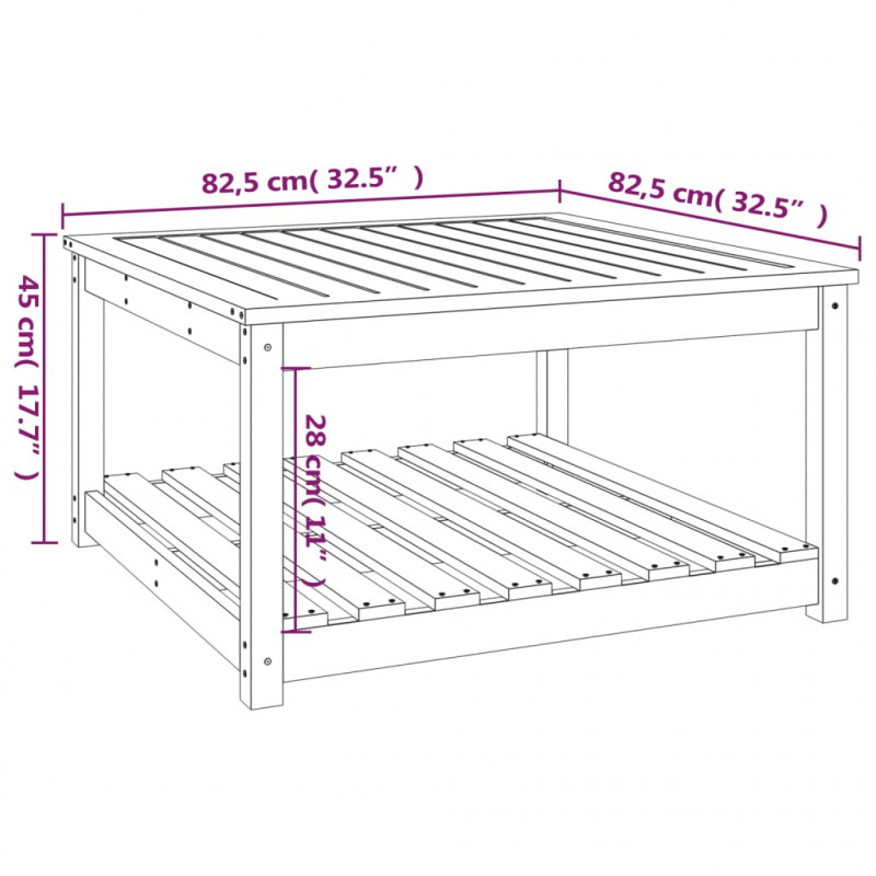 Stolik ogrodowy, 82,5x82,5x45 cm, lite drewno sosnowe