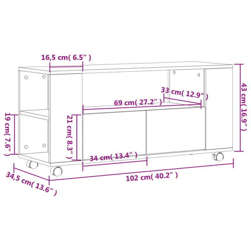 Szafka pod TV, szarość betonu, 102x34,5x43 cm