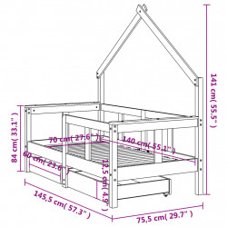 Rama łóżka dziecięcego z szufladami, biała, 70x140 cm, sosnowa