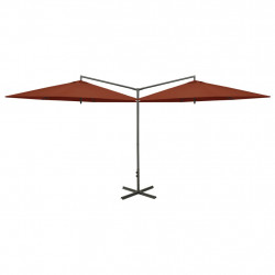 Podwójny parasol ogrodowy, stalowy słupek, terakota, 600 cm