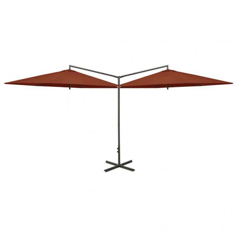 Podwójny parasol ogrodowy, stalowy słupek, terakota, 600 cm