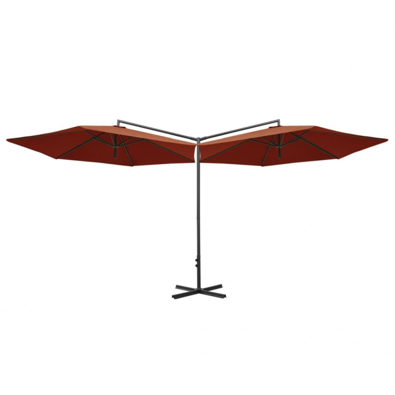 Podwójny parasol ogrodowy, stalowy słupek, terakota, 600 cm