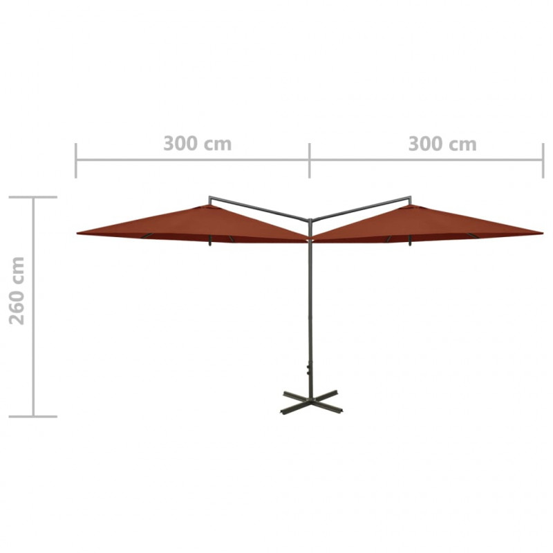 Podwójny parasol ogrodowy, stalowy słupek, terakota, 600 cm