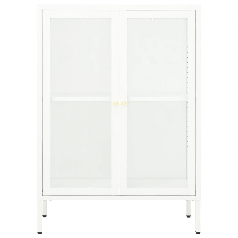 Szafka boczna, biała, 75x35x105 cm, stal i szkło