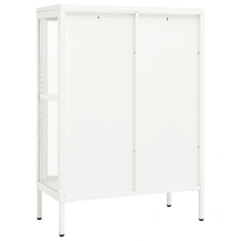 Szafka boczna, biała, 75x35x105 cm, stal i szkło
