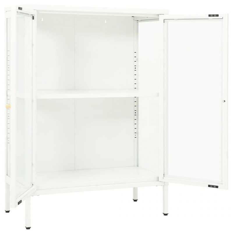 Szafka boczna, biała, 75x35x105 cm, stal i szkło
