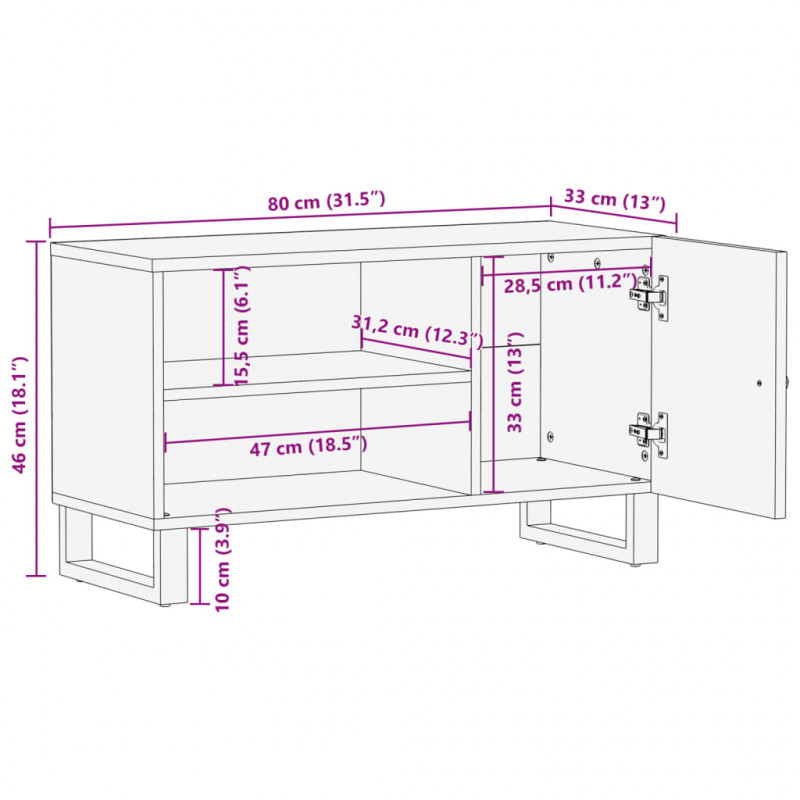Szafka RTV, 80x33x46 cm, drewno i materiał drewnopochodny