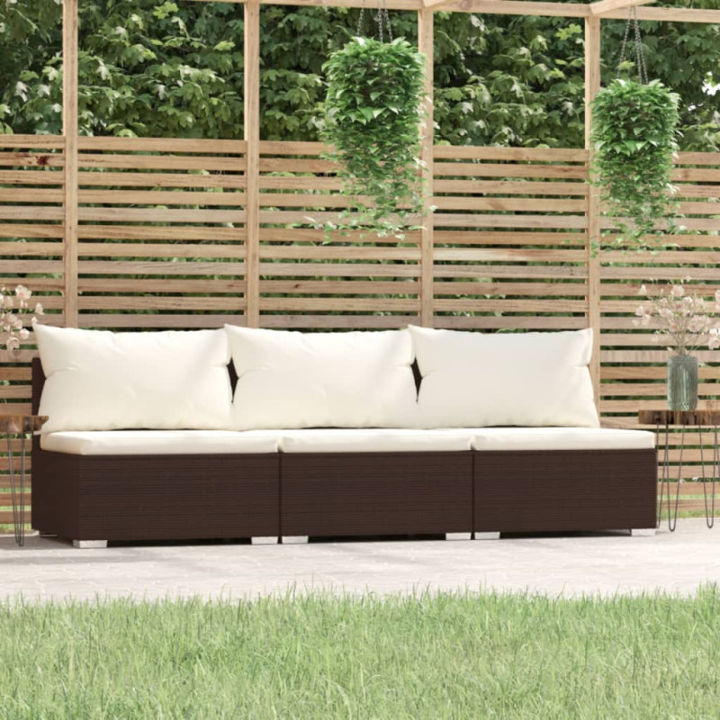 3-osobowa sofa z poduszkami, brązowa, polirattan