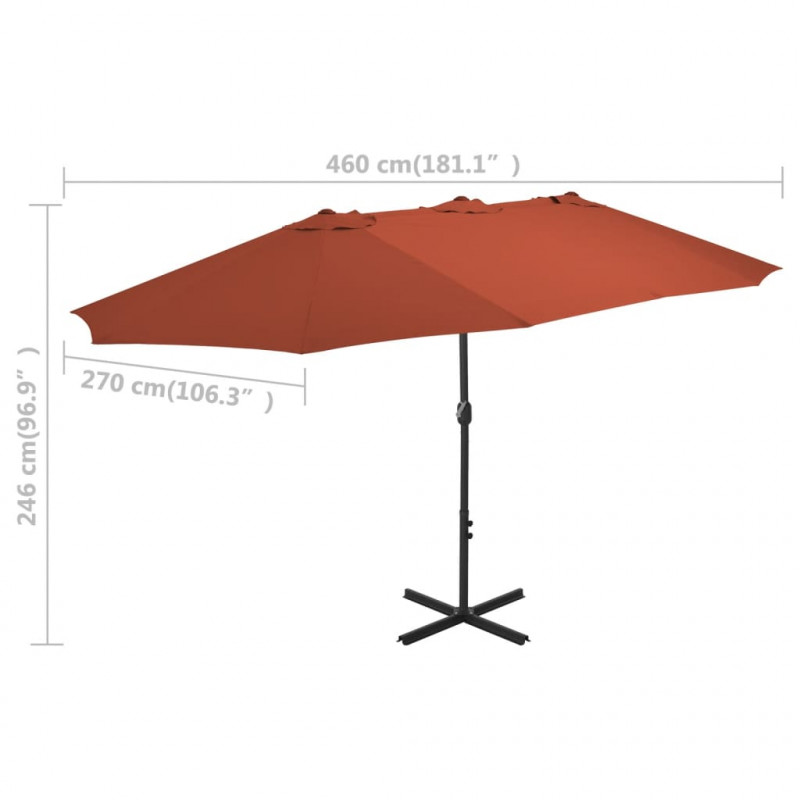 Parasol ogrodowy na słupku aluminiowym, 460 x 270 cm, terakota