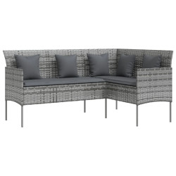 Sofa w kształcie litery L z poduszkami, rattan PE, szara