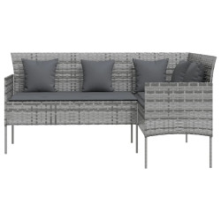 Sofa w kształcie litery L z poduszkami, rattan PE, szara