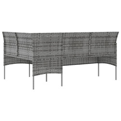 Sofa w kształcie litery L z poduszkami, rattan PE, szara