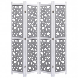 Parawan 4-panelowy, szary, 140 x 165 cm, lite drewno
