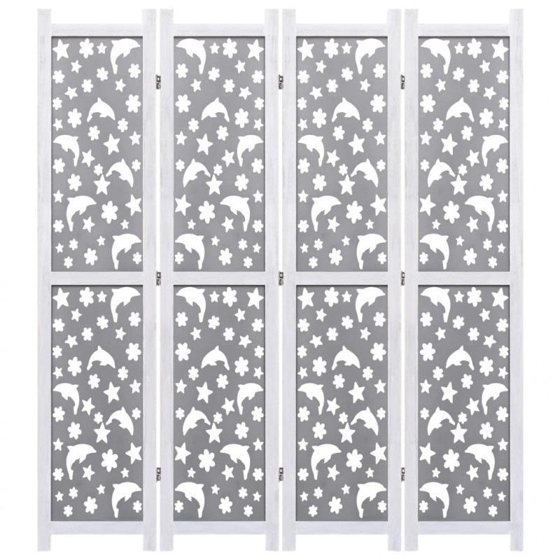 Parawan 4-panelowy, szary, 140 x 165 cm, lite drewno