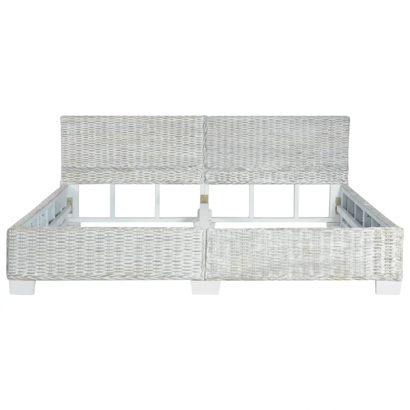 Rama łóżka, szara, naturalny rattan, 180 x 200 cm