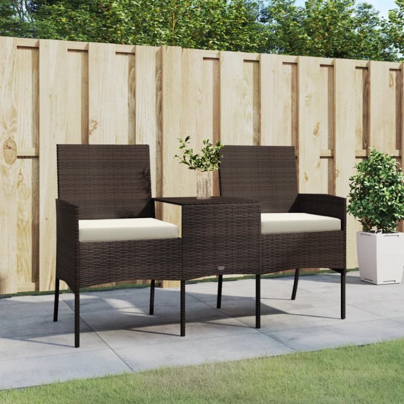2-osobowa sofa ogrodowa ze stolikiem, rattan PE, brązowa