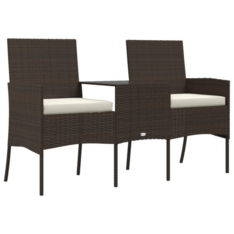 2-osobowa sofa ogrodowa ze stolikiem, rattan PE, brązowa