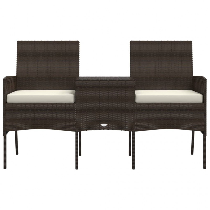 2-osobowa sofa ogrodowa ze stolikiem, rattan PE, brązowa