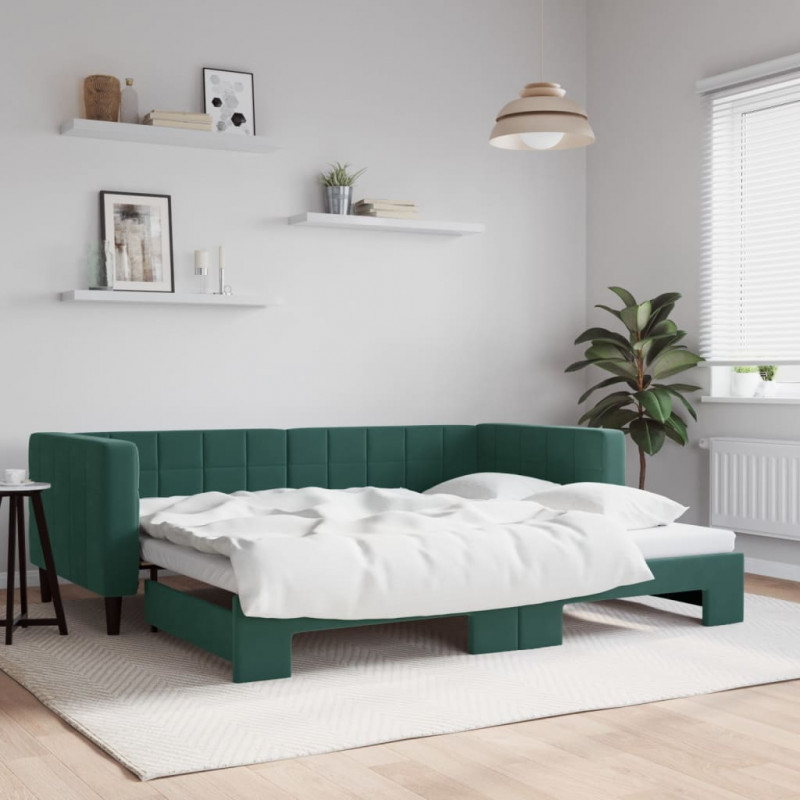 Sofa rozsuwana, ciemnozielona, 90x200 cm, aksamit