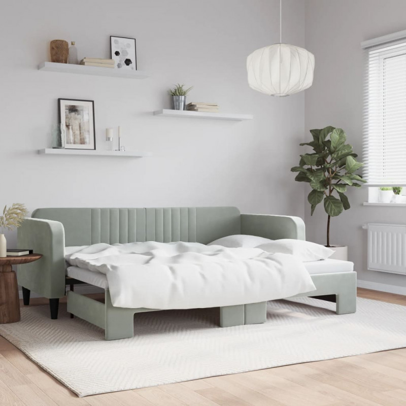 Sofa rozsuwana, jasnoszara, 80x200 cm, aksamit
