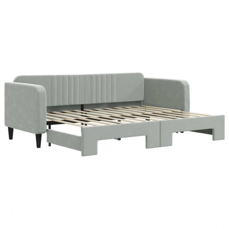 Sofa rozsuwana, jasnoszara, 80x200 cm, aksamit